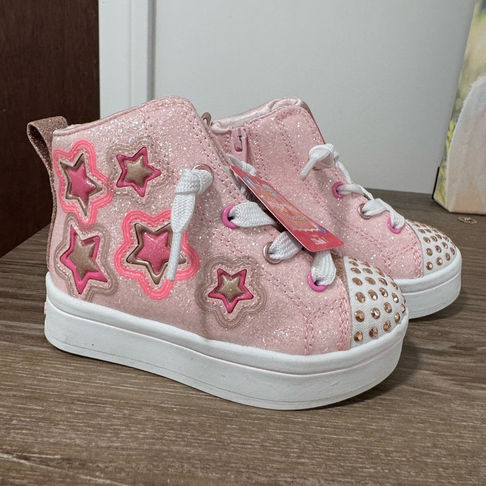 Twinkle Toes Glittery Pink Star Kids Shoes